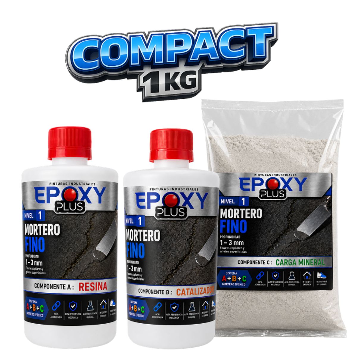 EPOXY - Mortero Epóxico - Nivel 1 - Mortero Fino - Espesor 1 A 3 MM - Kit 1 KG COMPACT