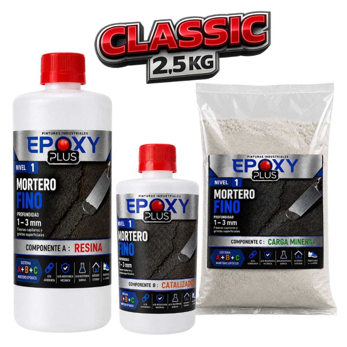 EPOXY - Mortero Epóxico - Nivel 1 - Mortero Fino - Espesor 1 A 3 MM - Kit 2.5 KG CLASSIC