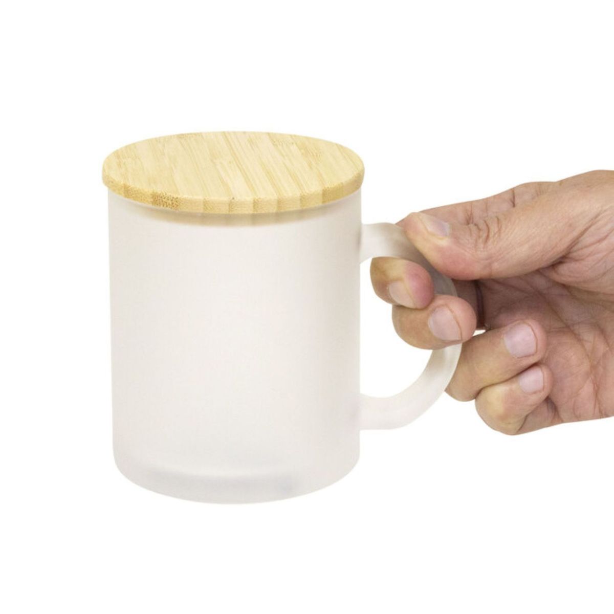 GENERICO - Taza De Vidrio Grande Tapa Bambú Frost 350ml - Magui