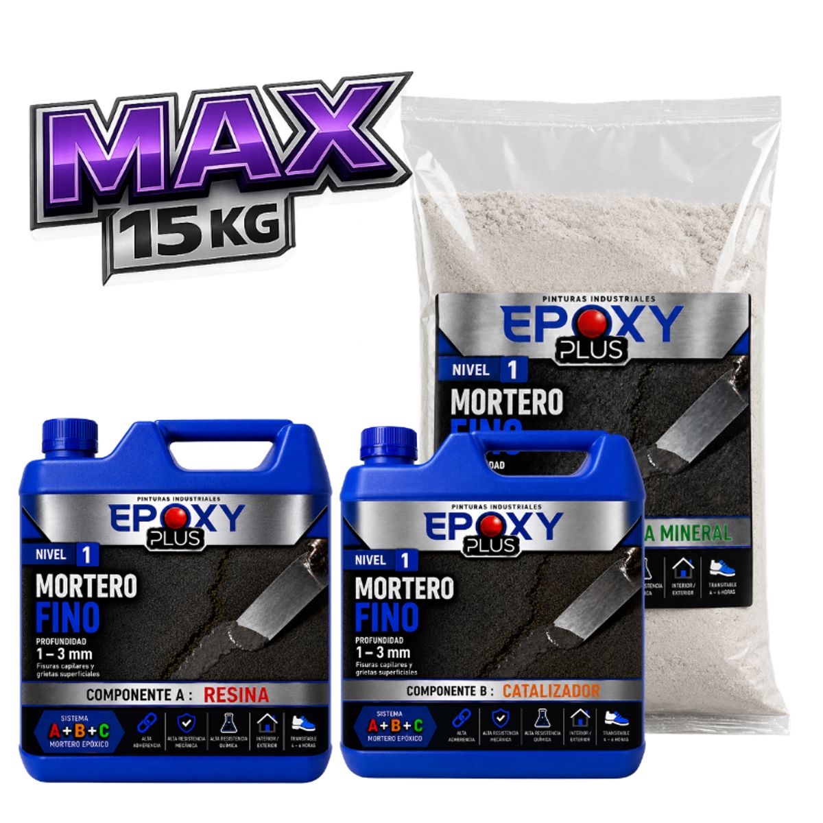 EPOXY - Mortero Epóxico - Nivel 1 - Mortero Fino - Espesor 1 A 3 MM - Kit 15 KG