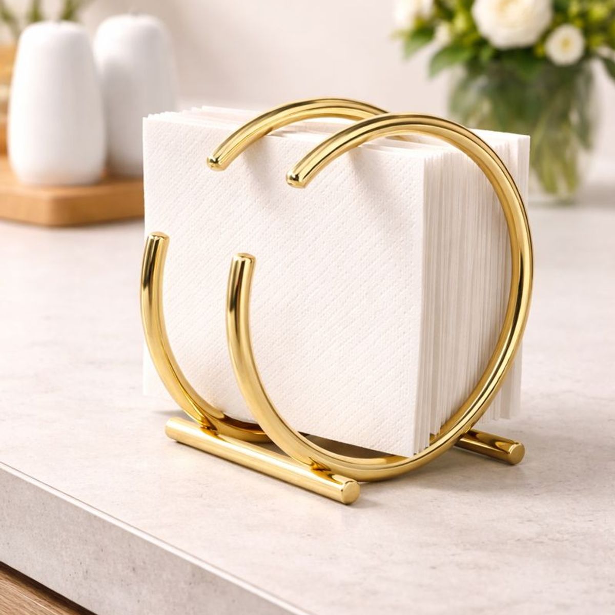 GENERICO - Servilletero Metalico Dorado Circular Decorativo Moderno