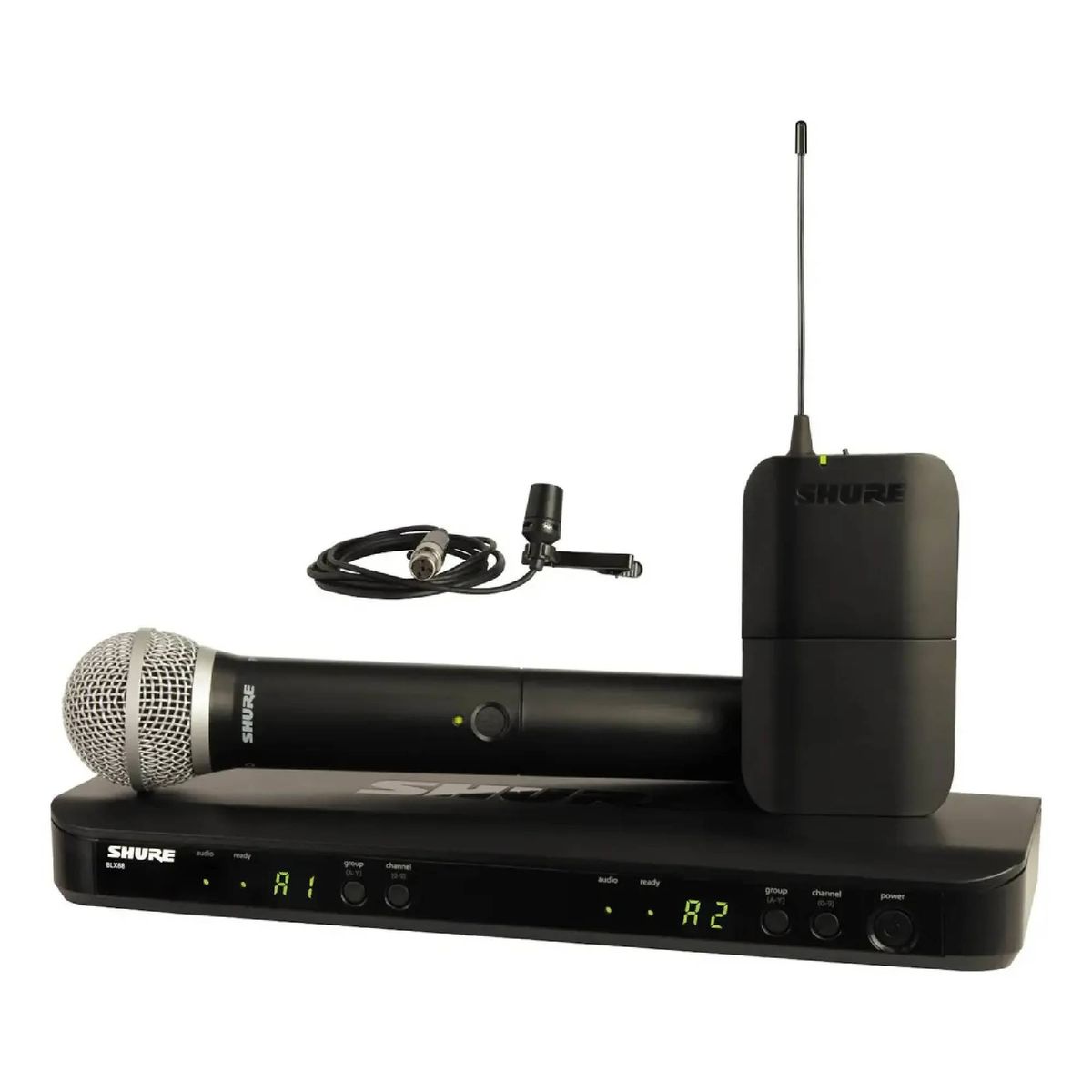 SHURE - Sistema Combinado Inalámbrico Mic Mano PG58 y CVL Solapa Shure BLX1288CVL-M15