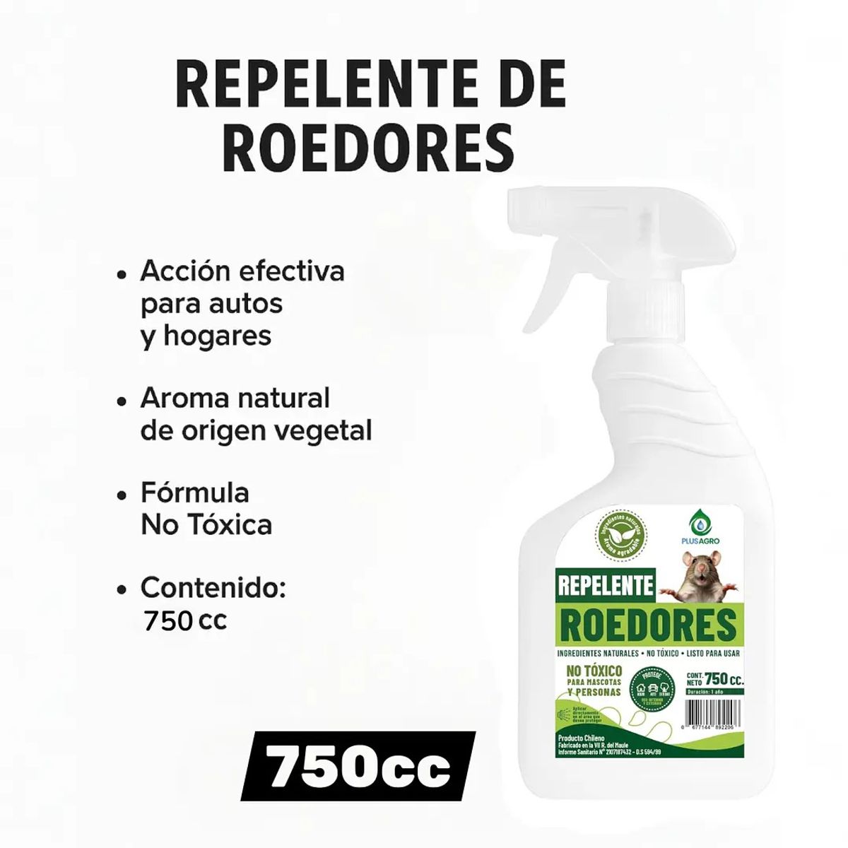 GENERICO - Repelente Roedores 750 cc - Protege Hogar y Vehículos