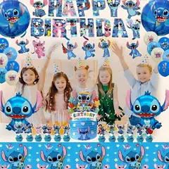 GENERICO - Decoración para Cumpleaños con el personaje de Stitch Y Angela Globos + Mantel
