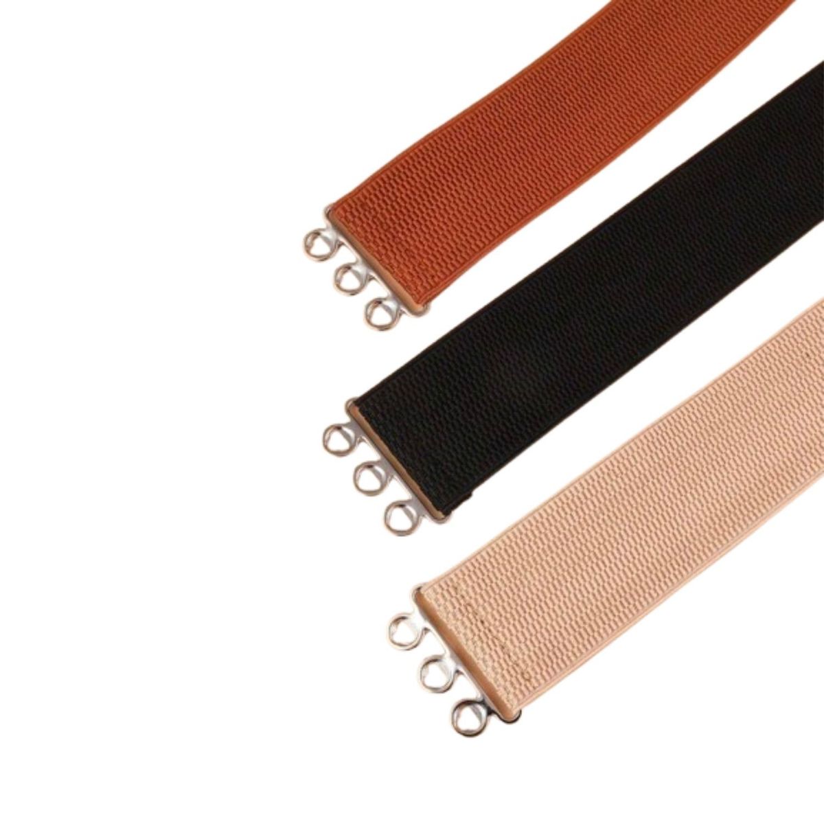 GEN - Cinturón delgado de mujer elasticado ancho 5cm hebilla gancho plateada