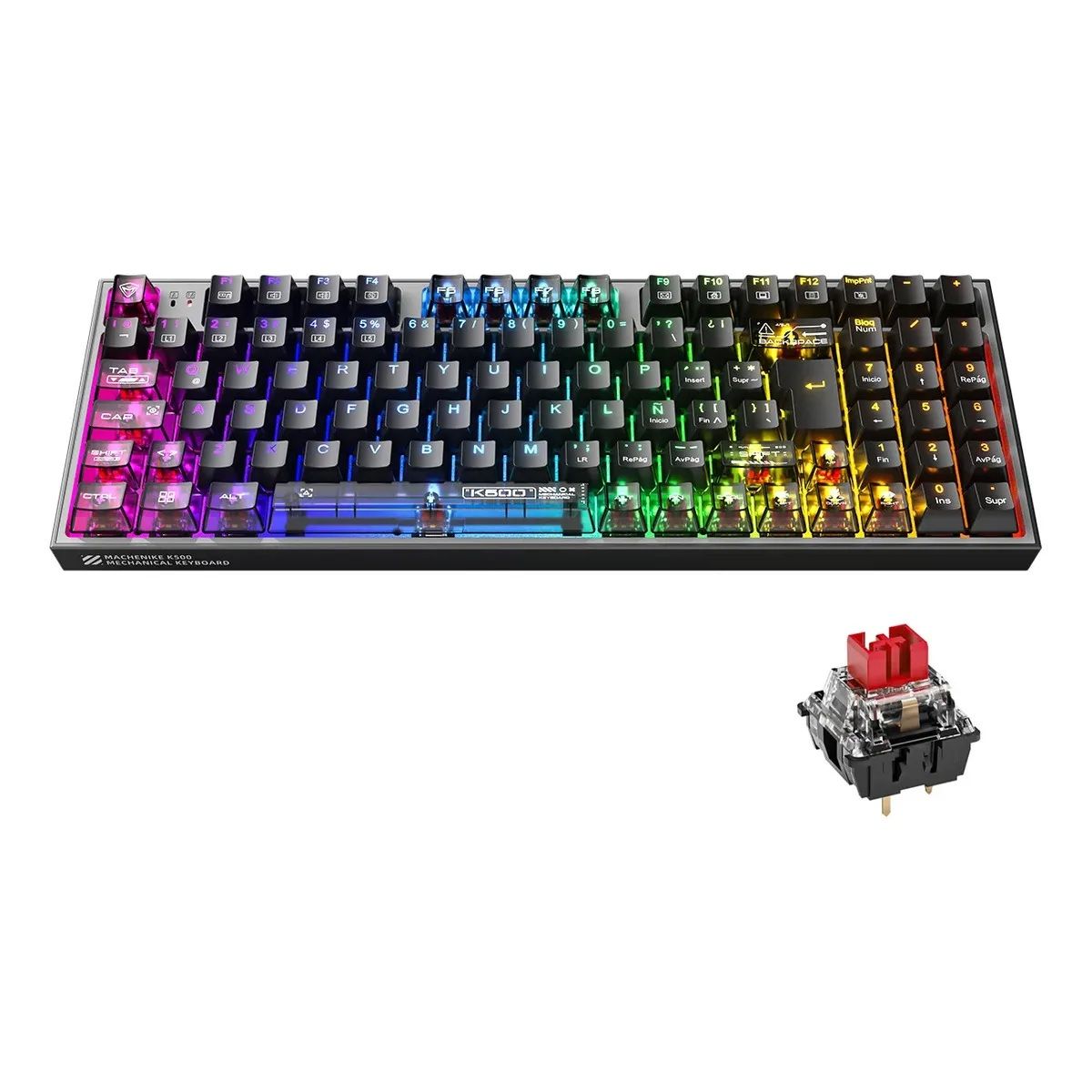 MACHENIKE - Teclado Mecanico Gamer Machenike K500-b94 Rgb100 % Antighosting Hotswap