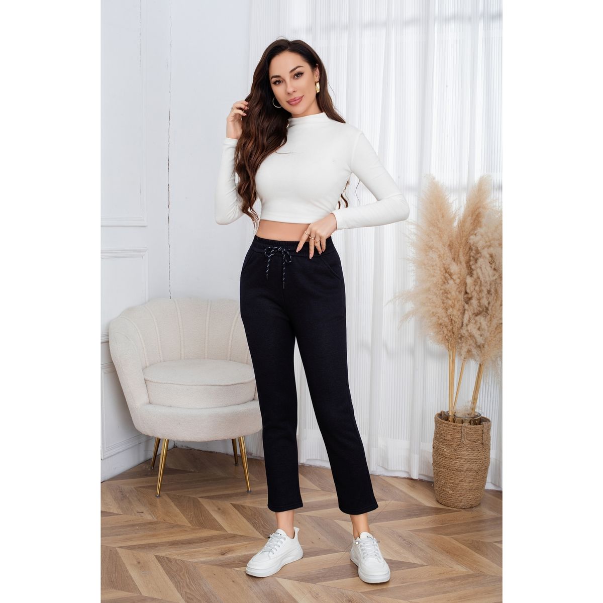 LIKE SHOP - Pantalón Mujer Recto Ajustado Tipo Jeans Invierno Forro Piel Mezclilla 7003