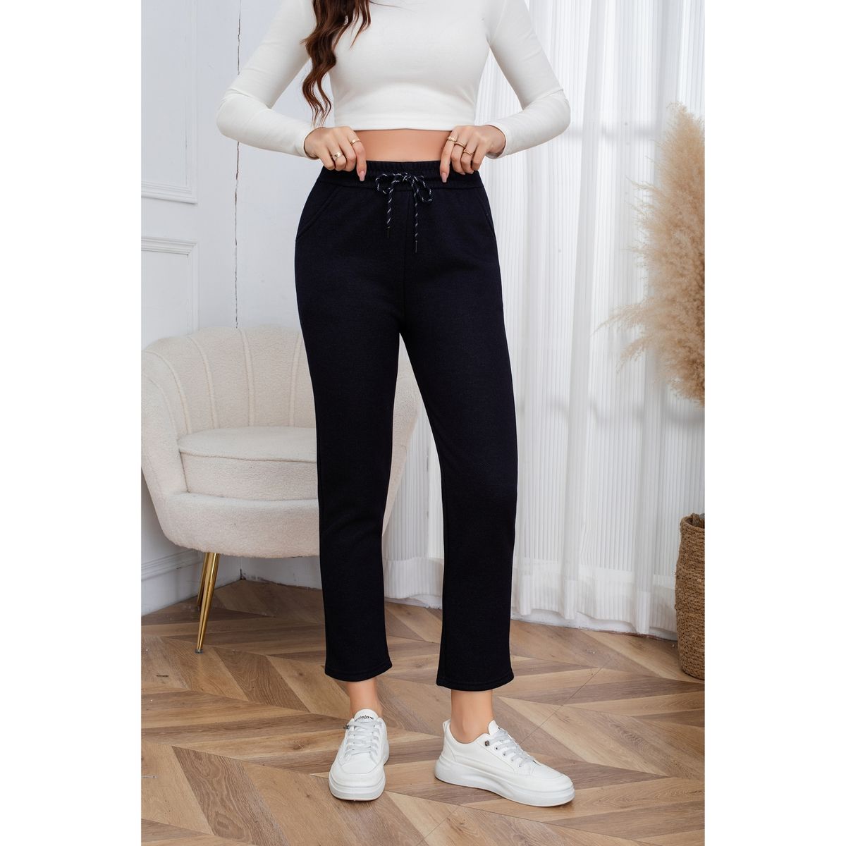LIKE SHOP - Pantalón Mujer Recto Ajustado Tipo Jeans Invierno Forro Piel Mezclilla 7003