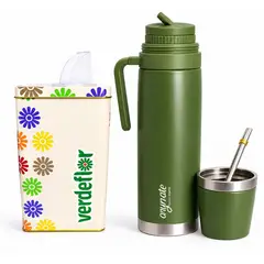 GENERICO - Pack Matero 4 en 1 / Yerbera + Termo 3 en 1 - Verde