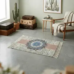 GENERICO - Bajada De Cama Kilim 60cm x 90cm Tejidas En Algodón Con Flecos Estampada