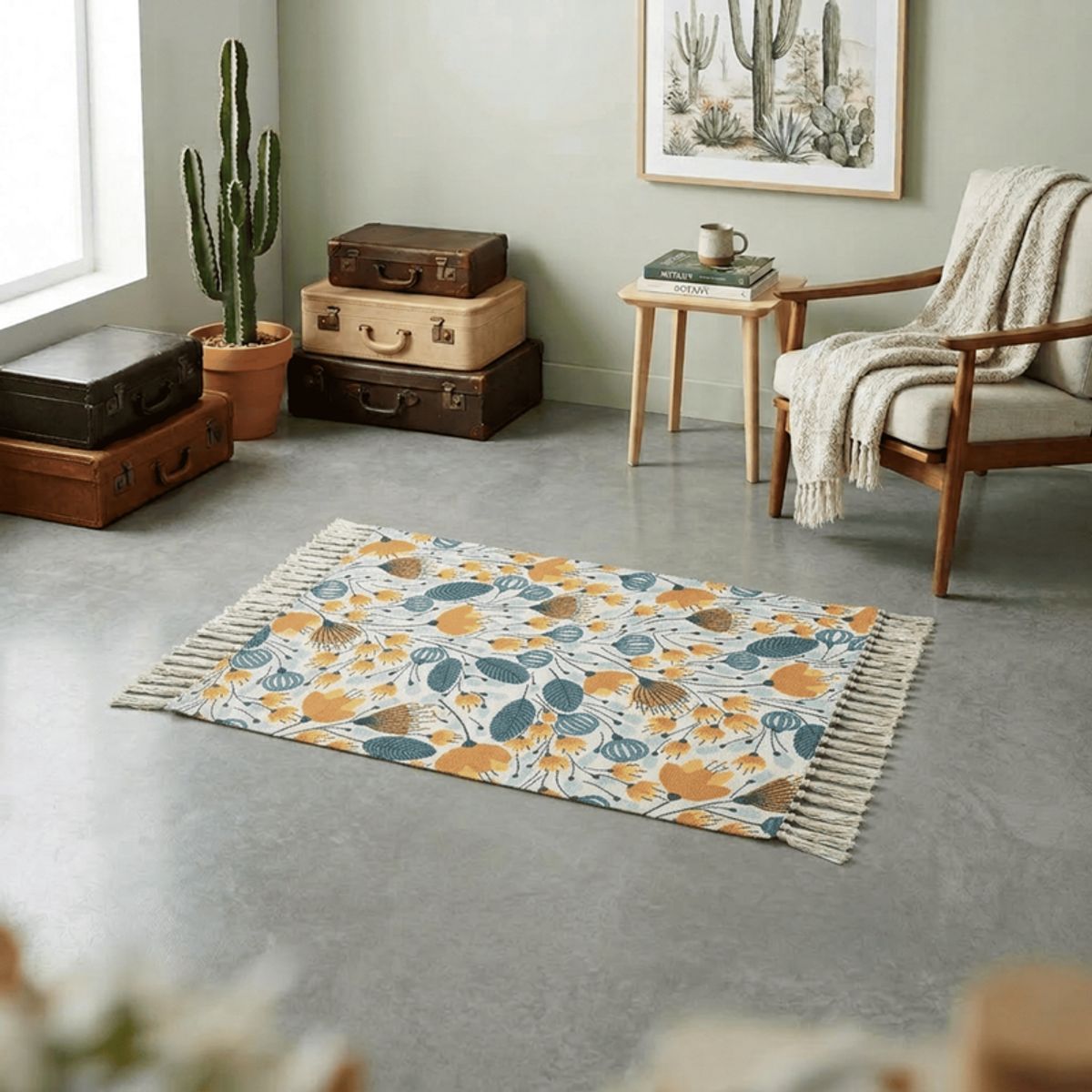 GENERICO - Bajada De Cama Kilim 60cm x 90cm Tejidas En Algodón Con Flecos Estampada