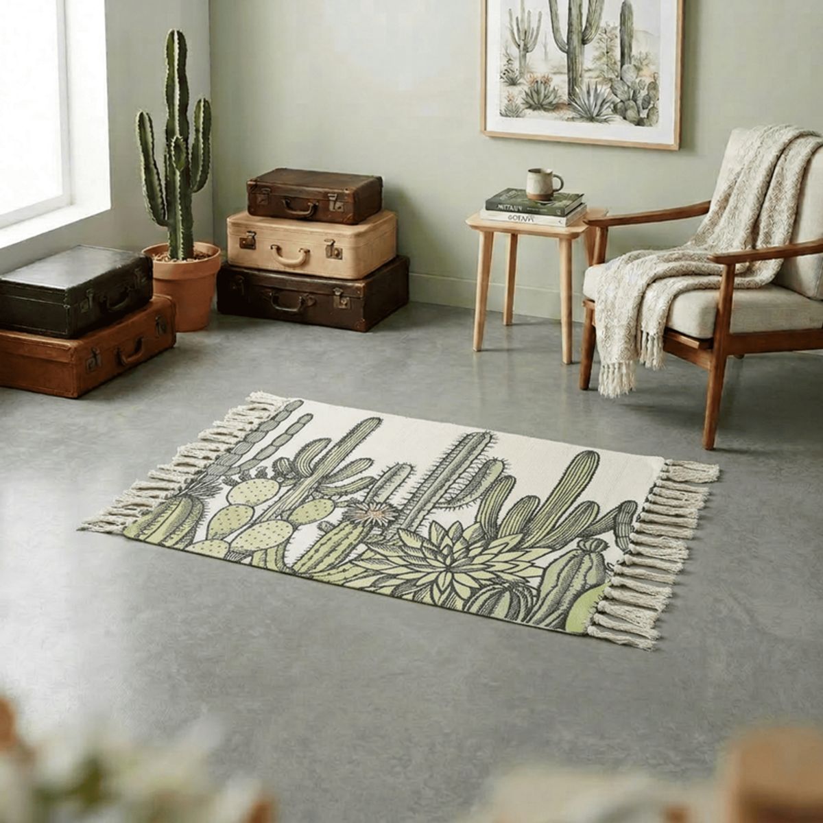 GENERICO - Bajada De Cama Kilim 60cm x 90cm Tejidas En Algodón Con Flecos Estampada