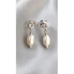 GENERICO - Aros Colgantes Plata 925 con Circones y Perlas Río Naturales