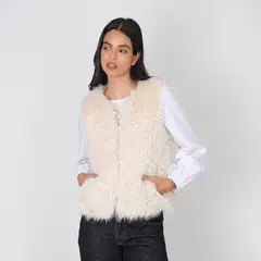 RAINDOOR - Chaqueta Sin Mangas Pelo Blanco Mujer