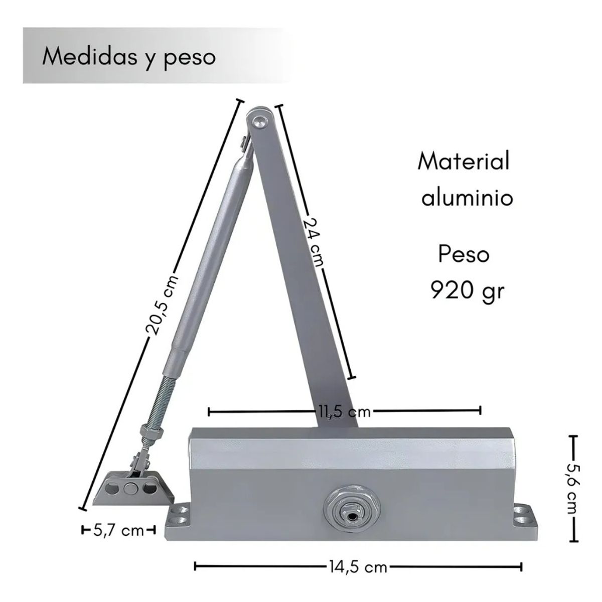 GENERICO - Brazo Hidráulico Puerta 2545kg Cierra Puertas Automático