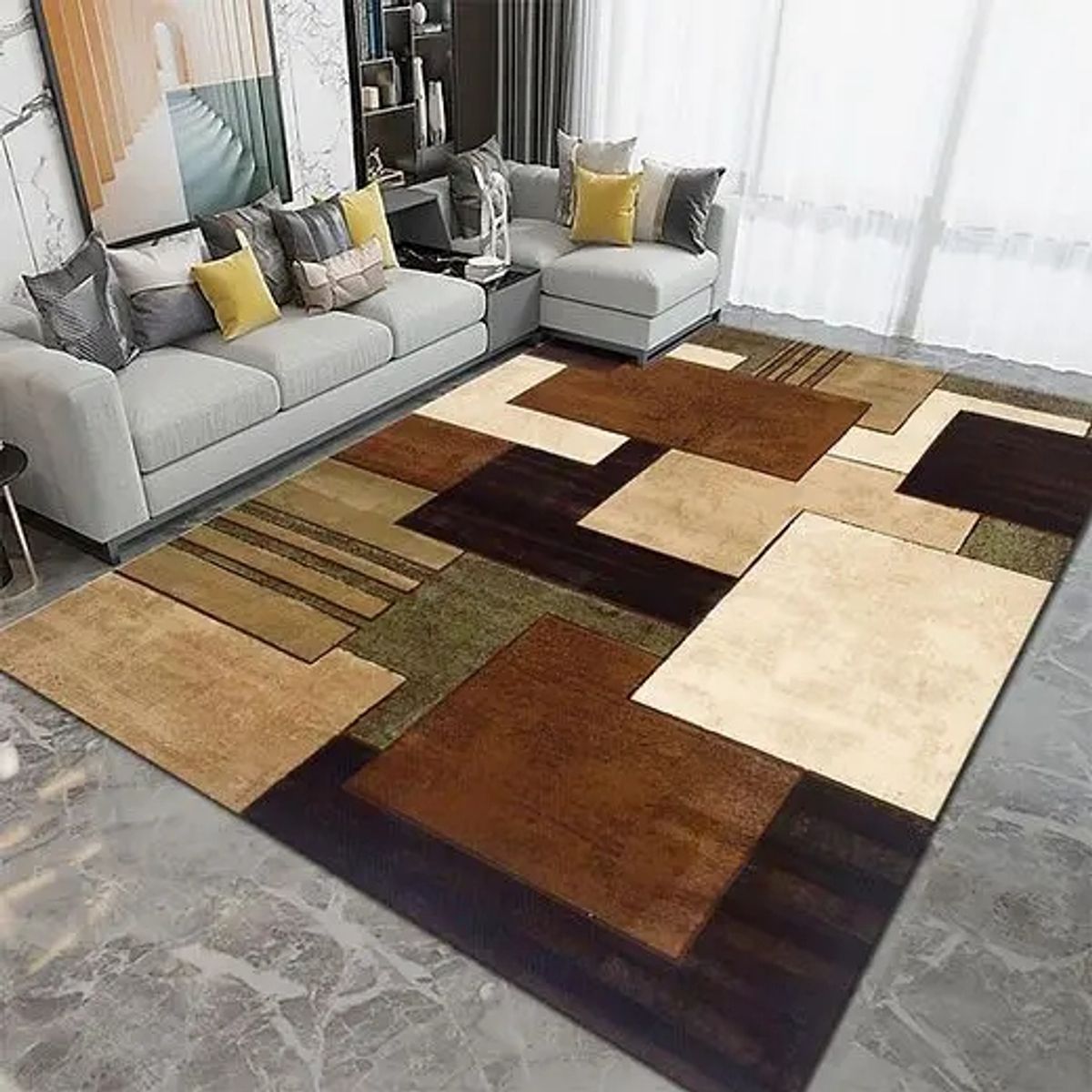 GENERICO - ALFOMBRA LISAS 150X200CM ANTIDESLIZANTE CON DISEÑO CUADROS GS