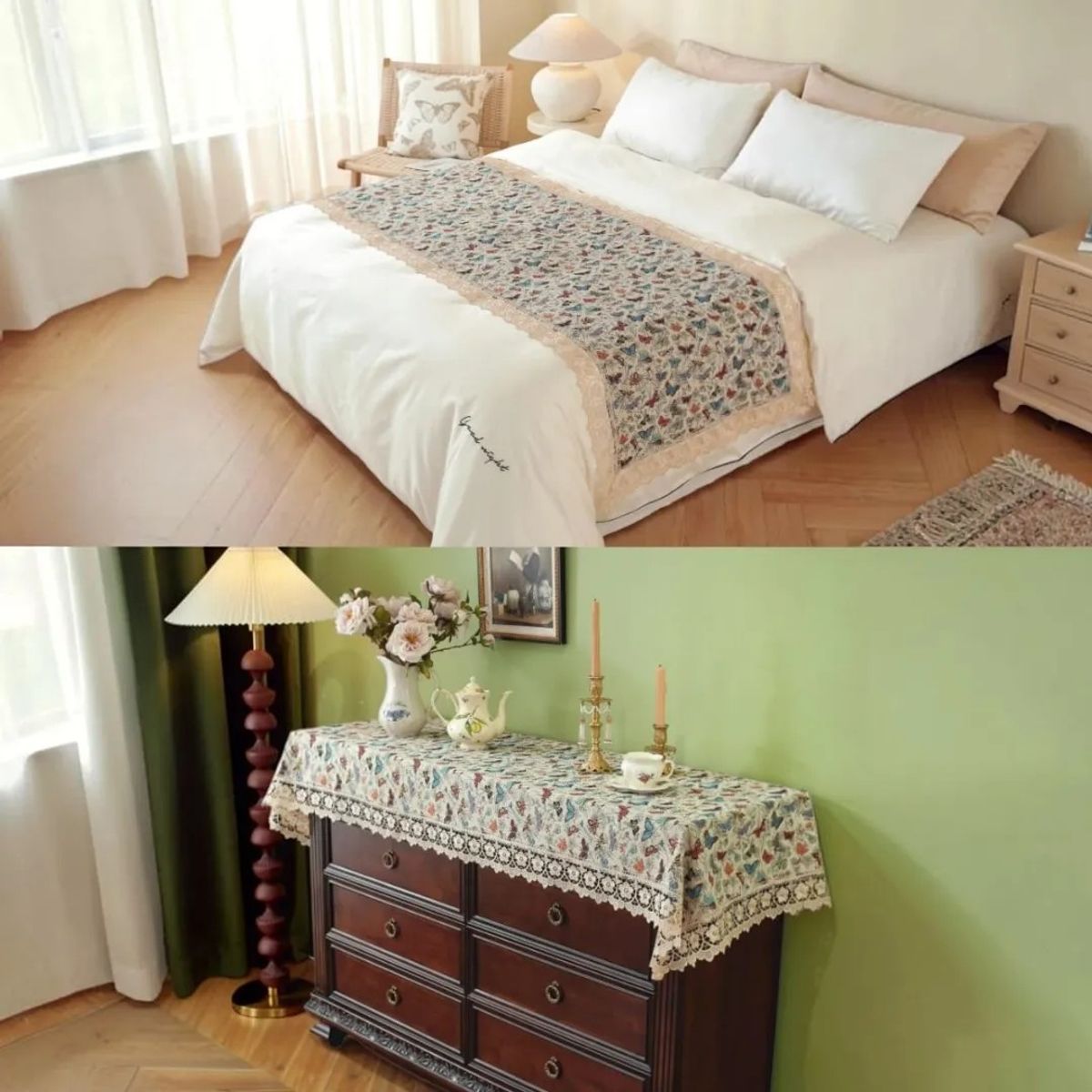 GENERICO - Piecera de Cama Estilo Bohemio con Encaje Multiuso 80x200 cm