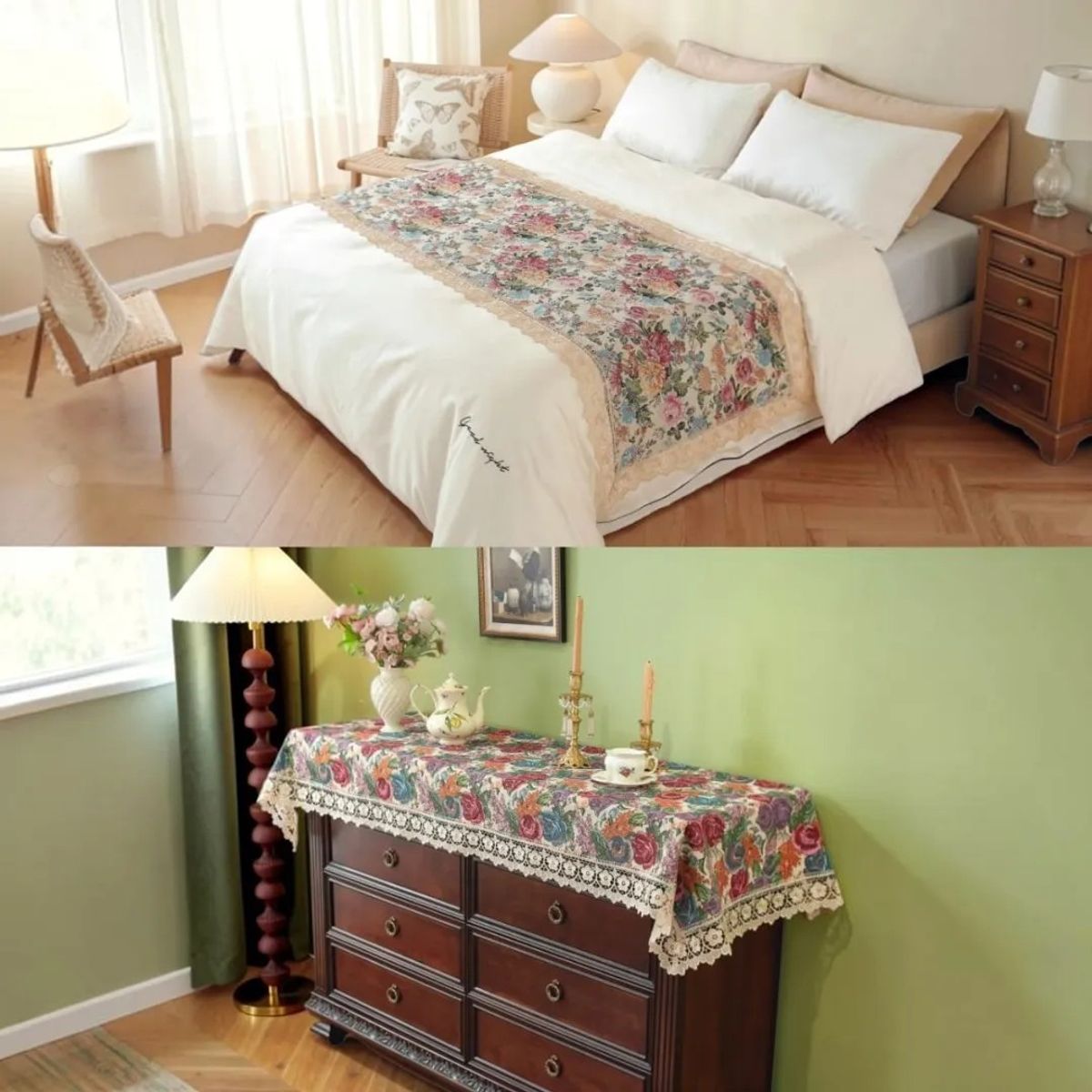 GENERICO - Piecera de Cama Estilo Bohemio con Encaje Multiuso 80x200 cm