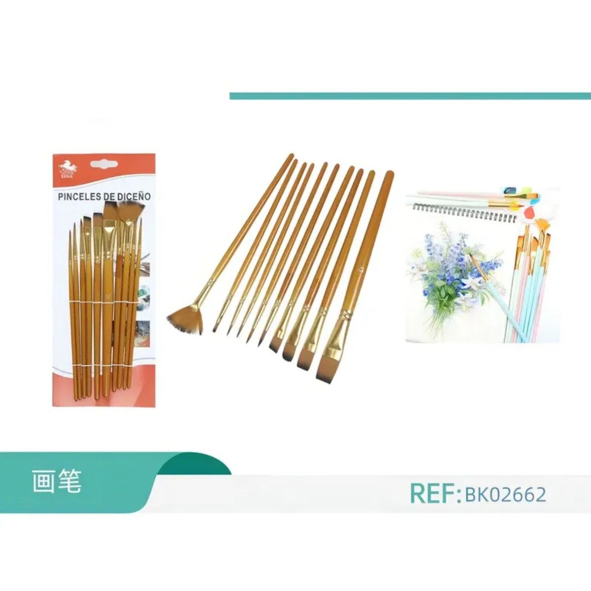 GENERICO - Set 10 Pinceles Para Acrílica Témpera Acuarela Madera Cerdas Agua BELUG