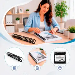 TERMOLAM - Espiral plástico negro de 8 mm para 50 hojas - paquete de 100 unidades.