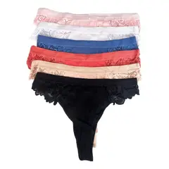 OEM - Pack 3 Tanga Colaless Mujer Con Encaje Colores Surtidos L/XL