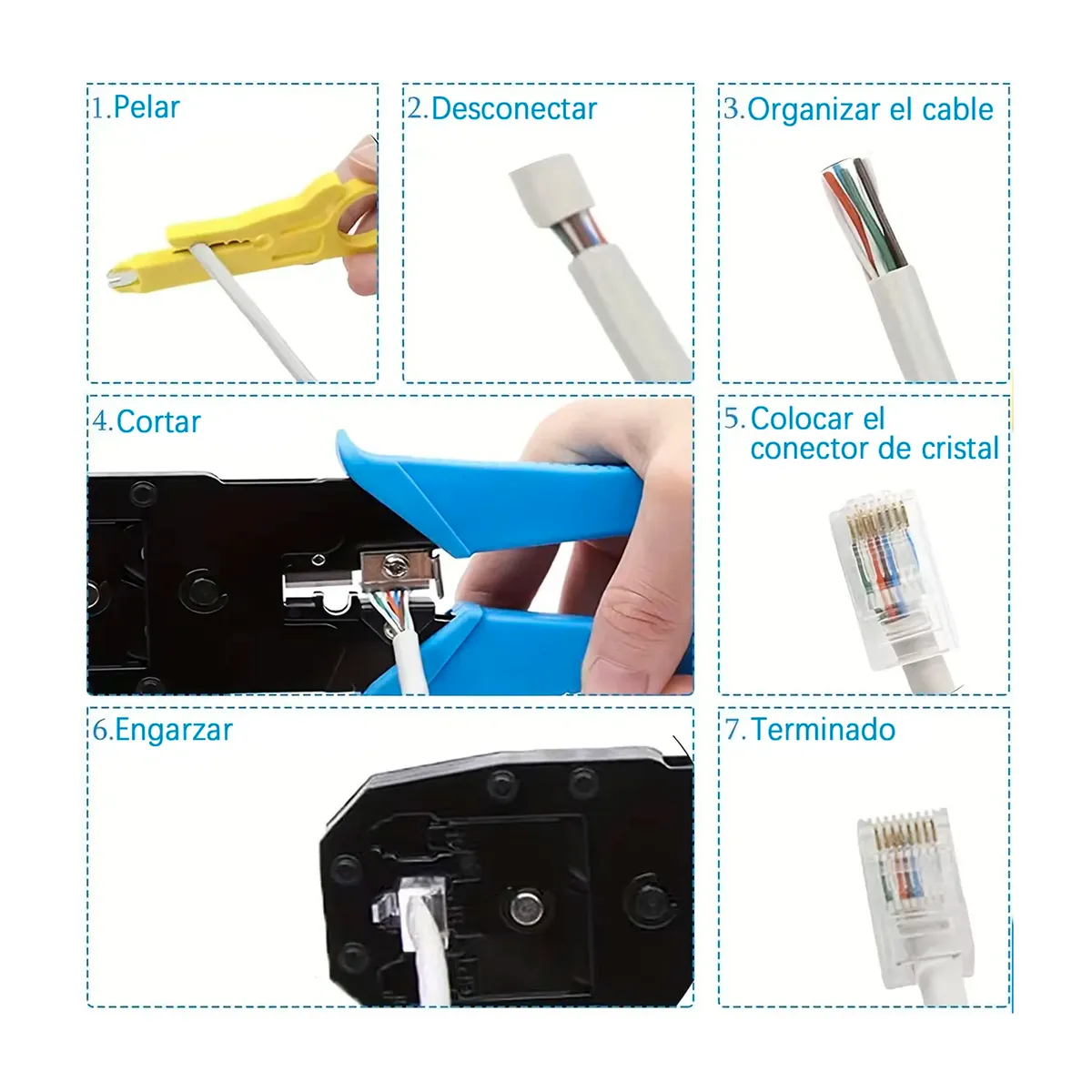 ESHOPANGIE - Kit Crimpeadora Red Rj45 Rj11 Rj12 Pelacables +50 Conectores