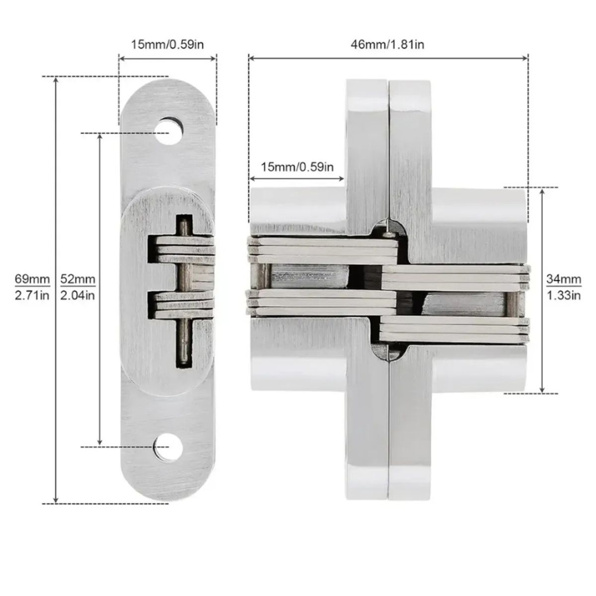 GENERICO - Bisagra diseño Oculta Invisible Para Puerta Cromo Madera Metal 1pcs