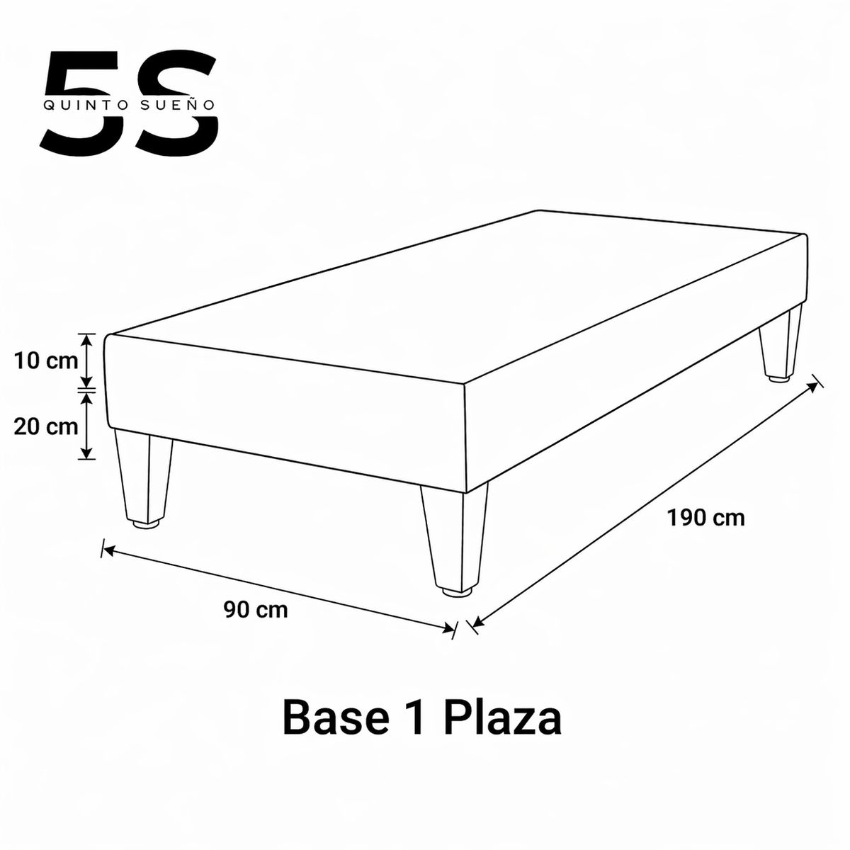 5 SUEÑO - Base De Cama Europea 1 Plaza  5° Sueño 90 X 190 Cm Lino Negro