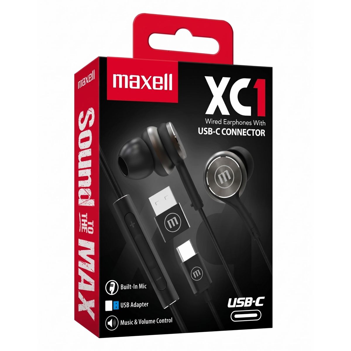 MAXELL - Audífonos Maxell XC1 Tipo C Con Adaptador Usb Negro