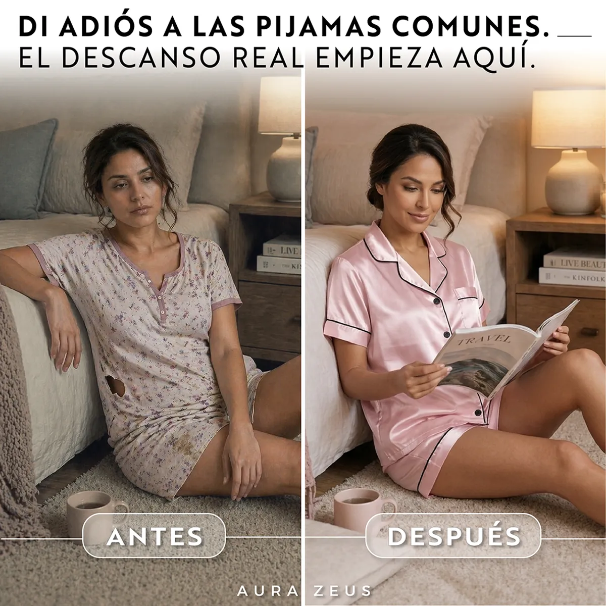 AZ AURAZEUS - Pijama De Saten Mujer 2 Piezas Set Camisa Y Short Suave Boton Rosa
