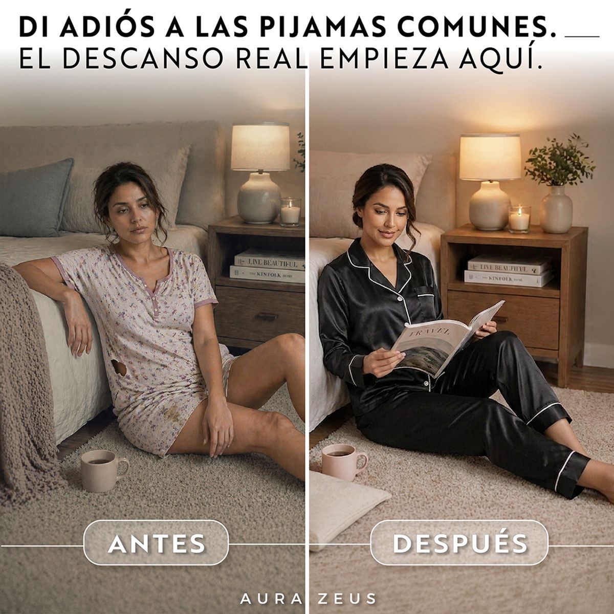 AZ AURAZEUS - Pijama De Saten Mujer 2 Piezas Set Camisa Y Pantalon Suave Boton Negro
