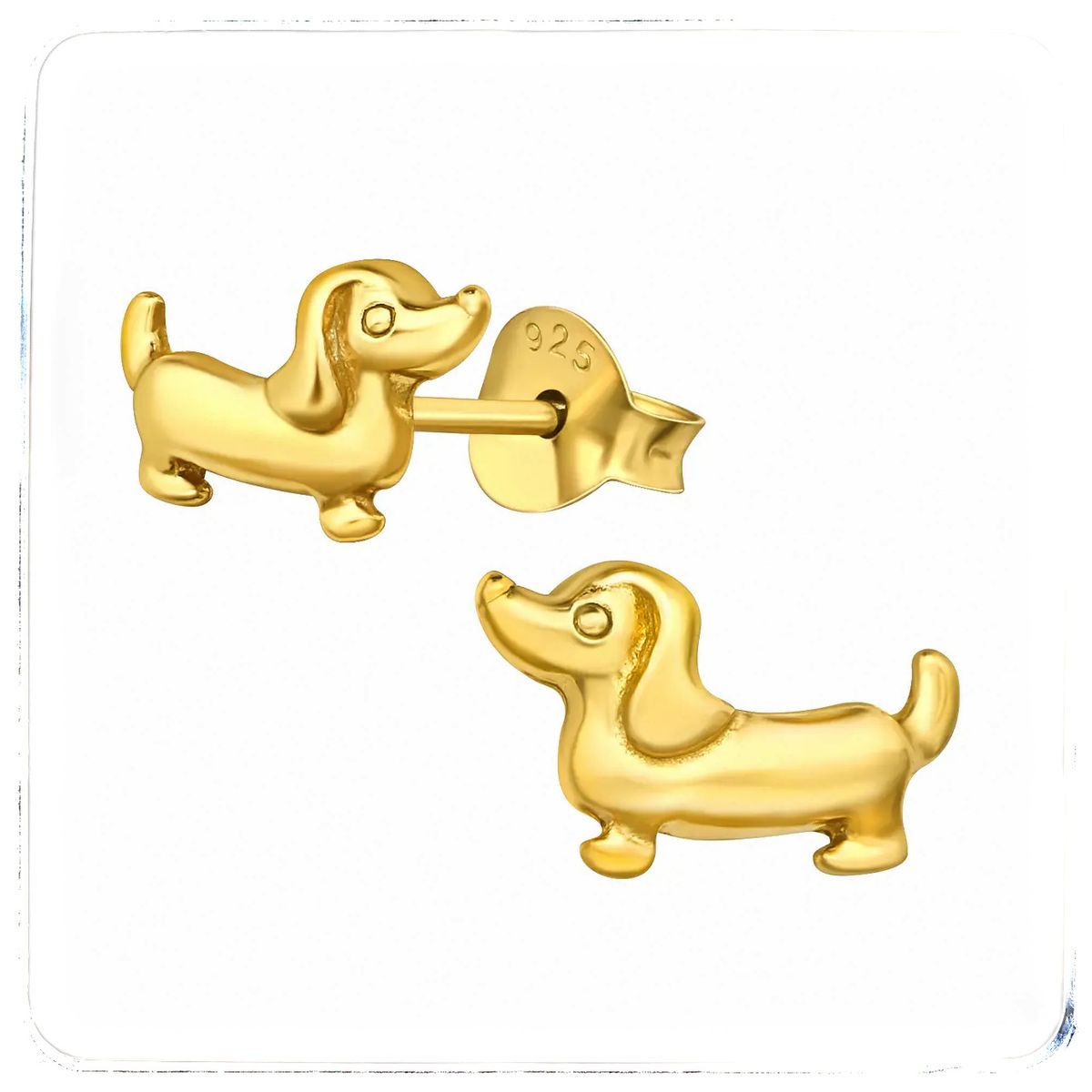 GENERICO - Aros perro salchicha plata 925 oro + cajita