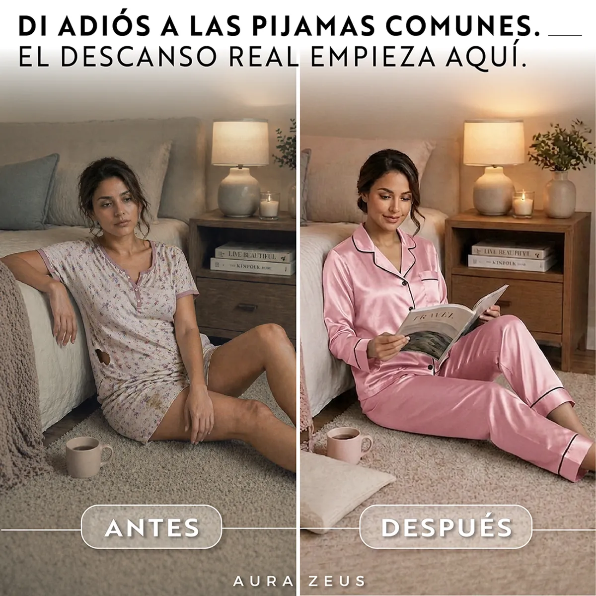 AZ AURAZEUS - Pijama De Saten Mujer 2 Piezas Set Camisa Y Pantalon Suave Boton Rosa