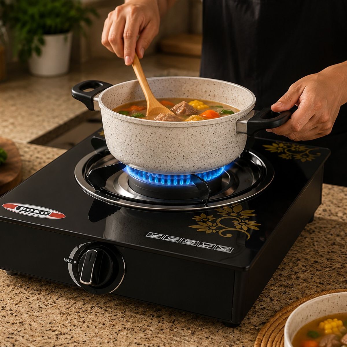 MP - Cocina A Gas De 1 Plato Vidrio Templado Color Negro