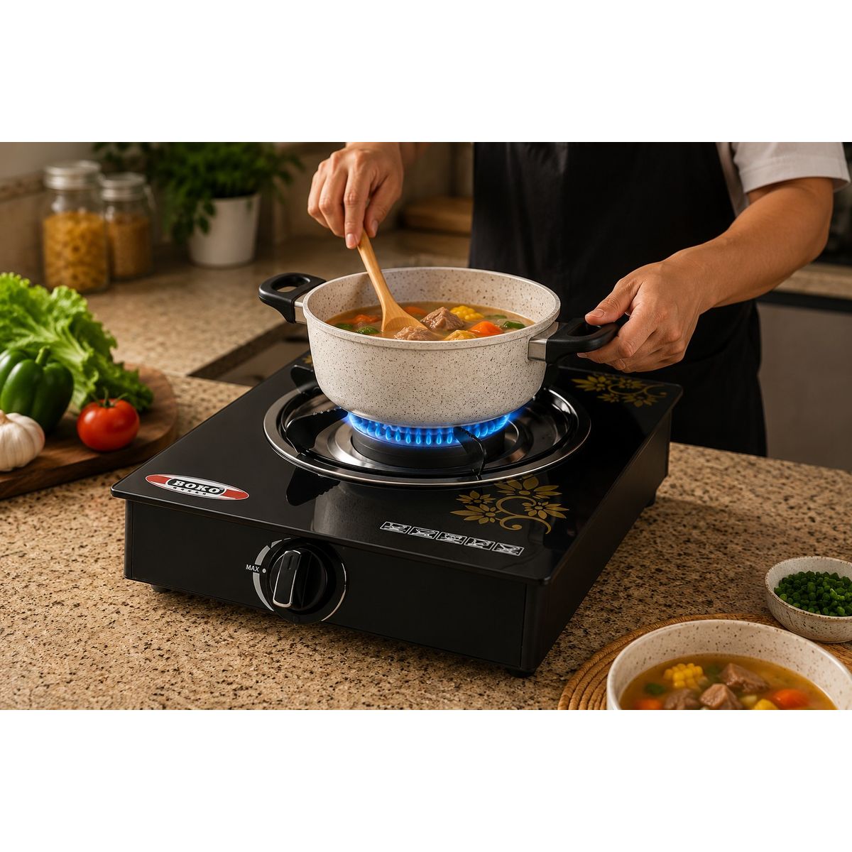MP - Cocina A Gas De 1 Plato Vidrio Templado Color Negro