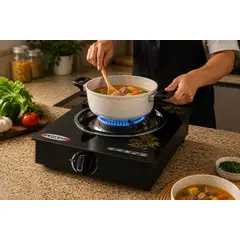 MP - Cocina A Gas De 1 Plato Vidrio Templado Color Negro