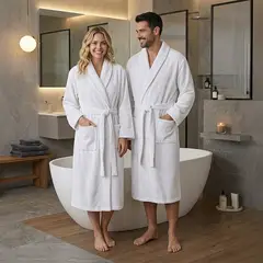 AZ AURAZEUS - Bata De Baño Microfibra Absorbente Suave Unisex Seca Rapido Blanco