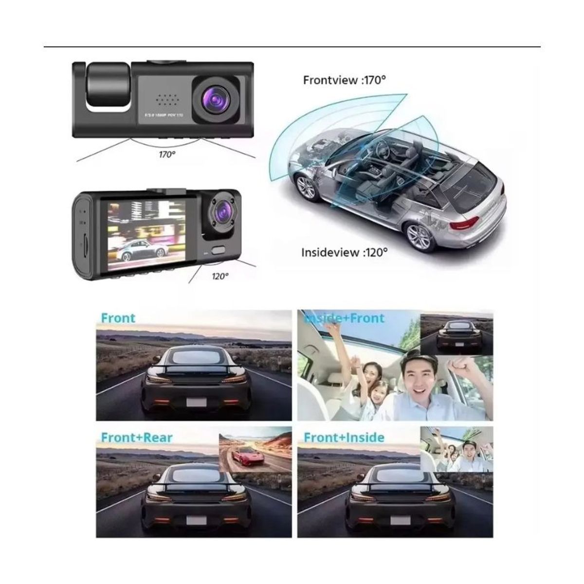 GENERICO - Cámara Para Auto Dash Cam Full HD Rotativa Grabadora DVR