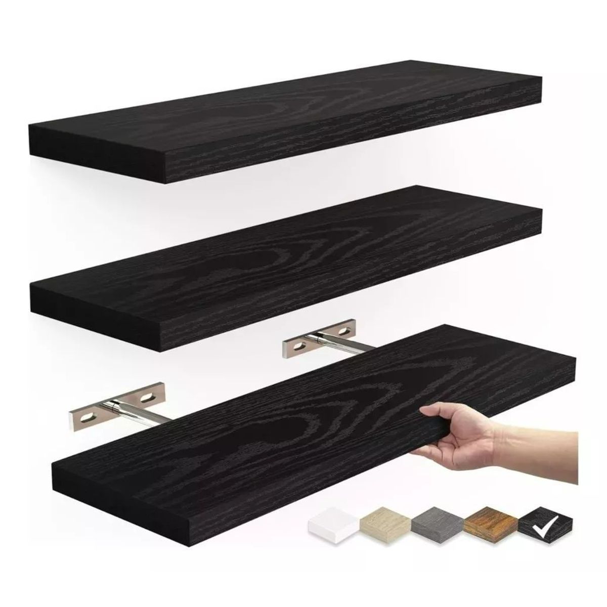GENERICO - Repisas Flotantes De Madera Mdf Premium Kit X3 Negro