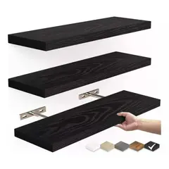 GENERICO - Repisas Flotantes De Madera Mdf Premium Kit X3 Negro
