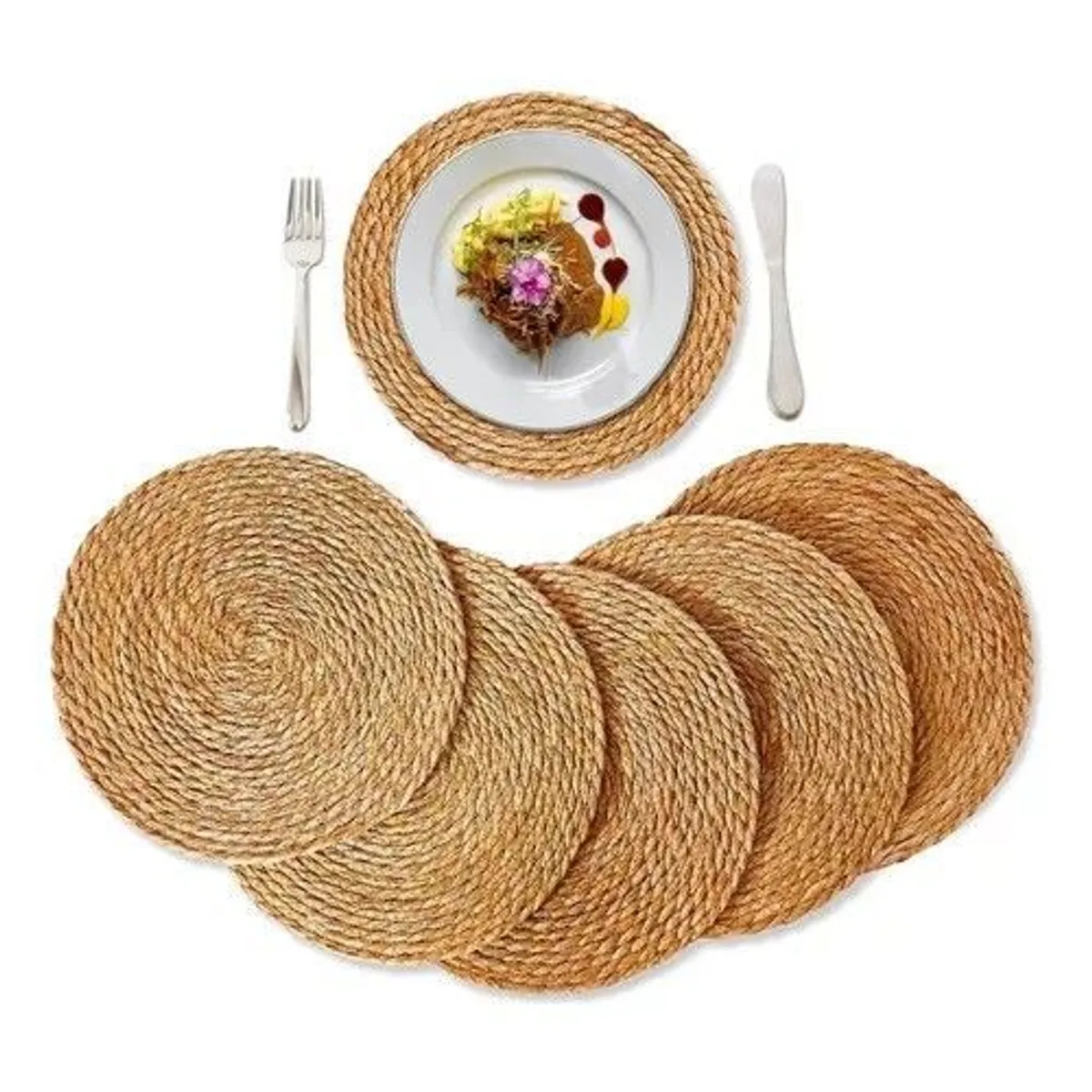 GENERICO - Set 6 Individuales Mantel Fibra Natural Yute 35 Cm Pack 6
