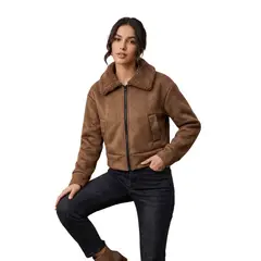 AAYO MODA - Chaqueta Casual Mujer Gamuza Abrigada Talla Standard