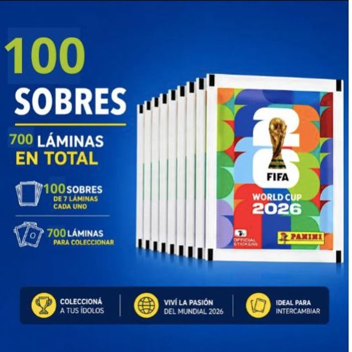 PANINI - Pack 100 Sobres Panini Mundial FIFA 2026 Oficiales