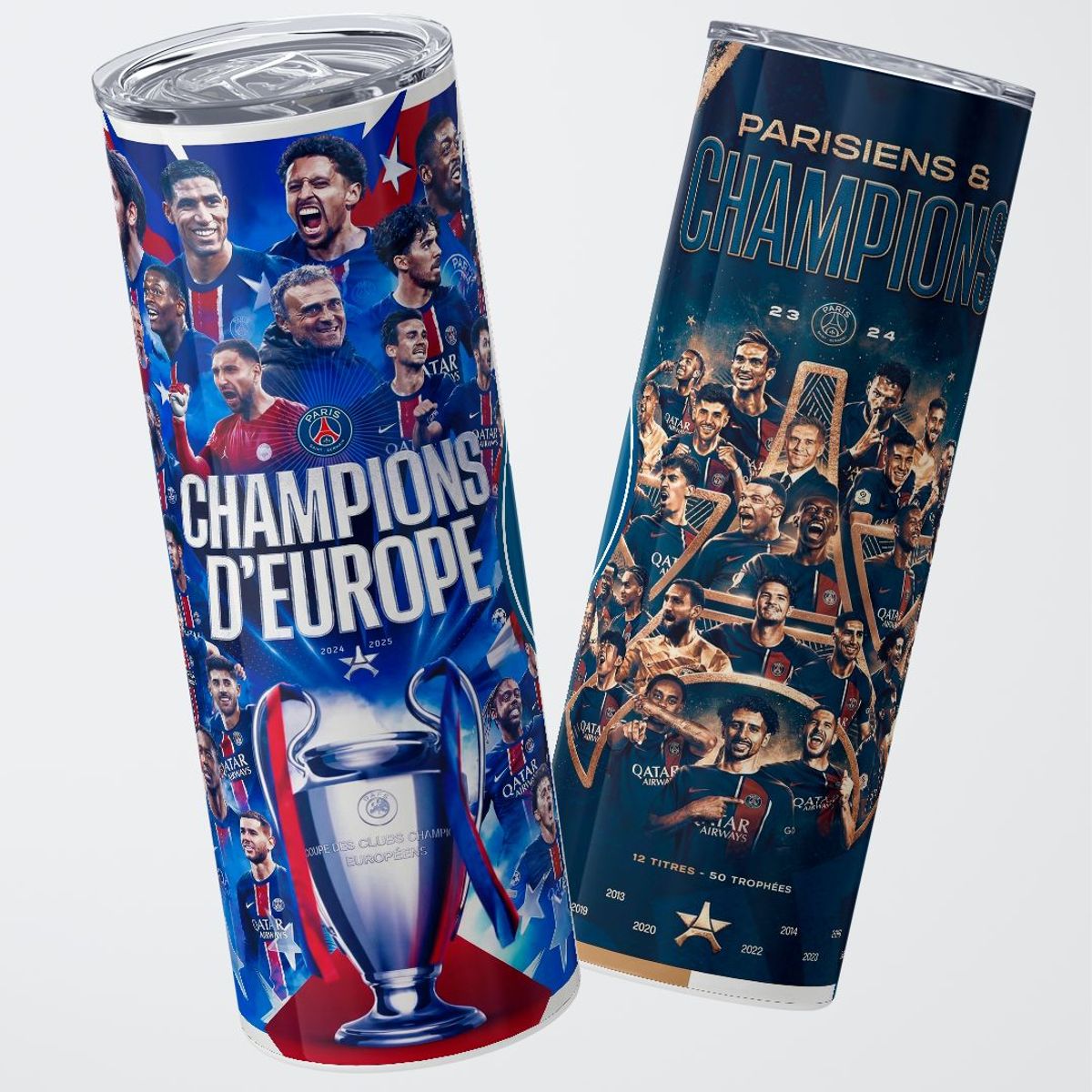 GENERICO - Vaso térmico 600ml - Diseño PSG Champions d'Europe Special Edition