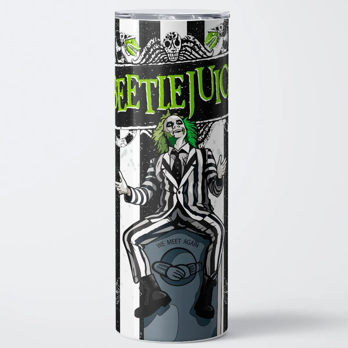 GENERICO - Vaso térmico 600ml - Diseño Beetlejuice Ghostly Stripes