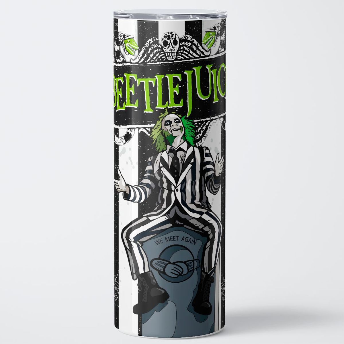 GENERICO - Vaso térmico 600ml - Diseño Beetlejuice Ghostly Stripes