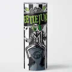 GENERICO - Vaso térmico 600ml - Diseño Beetlejuice Ghostly Stripes