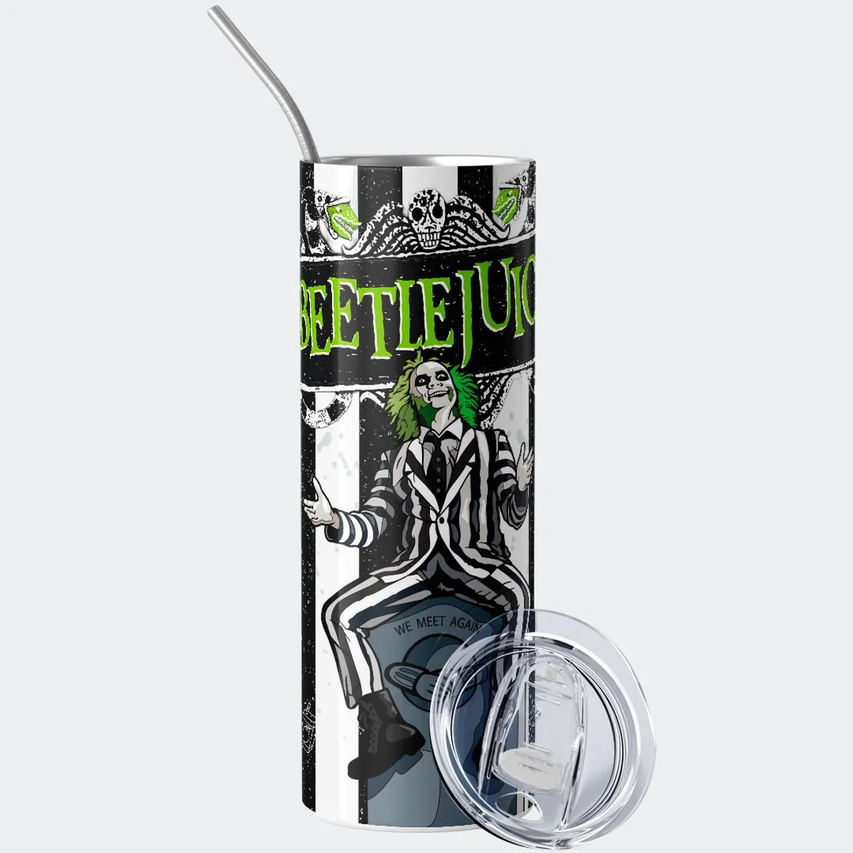 GENERICO - Vaso térmico 600ml - Diseño Beetlejuice Ghostly Stripes