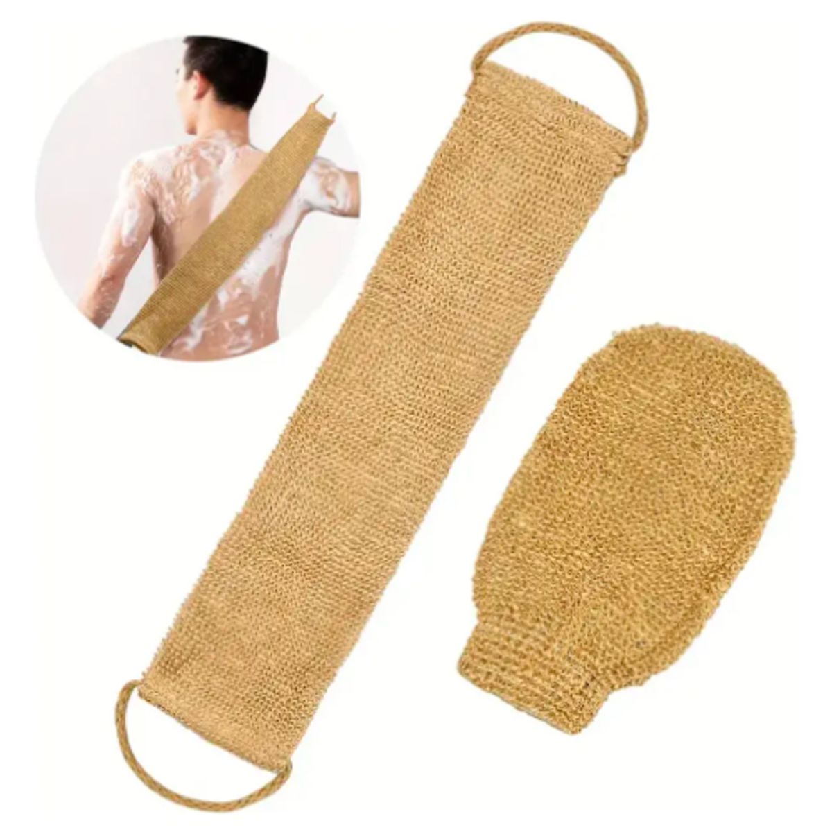 GENERICO - Set de Exfoliación Corporal Natural​ Banda para Espalda y Guante de Sisal