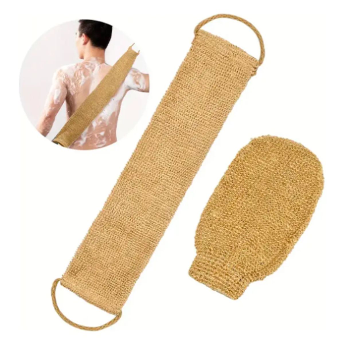 GENERICO - Set de Exfoliación Corporal Natural​ Banda para Espalda y Guante de Sisal